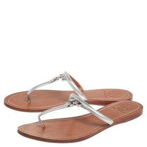 tory burch silver leather t-strap thong flip flops